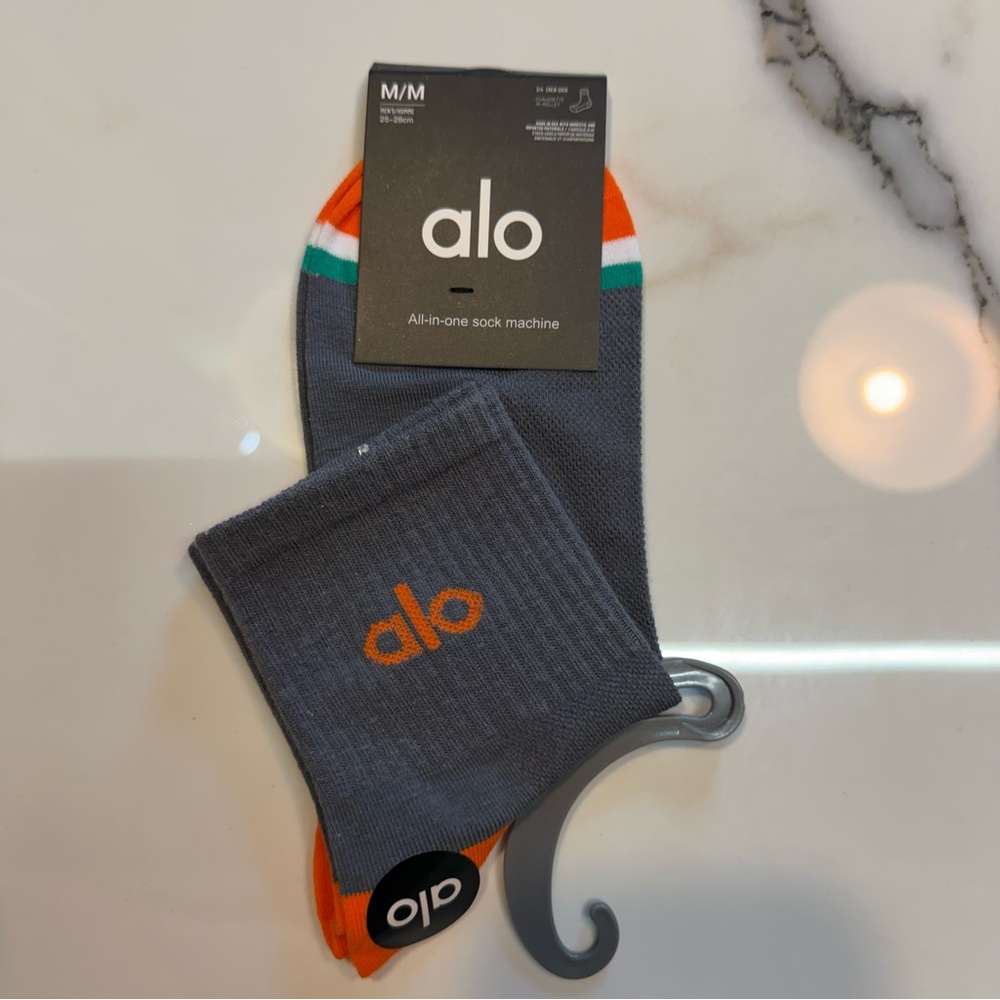 ALO Yoga Men's Navy Socks with Orange & Teal Trim